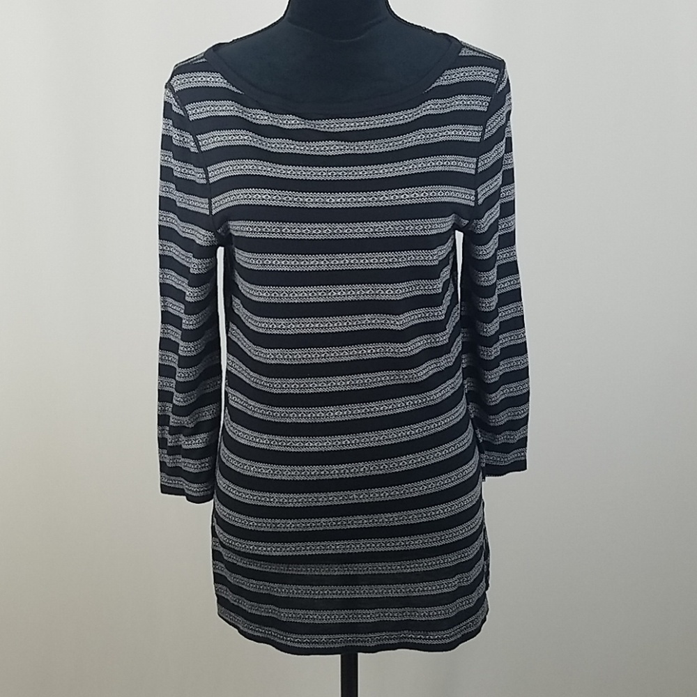 Three Dots women L 3/4 sleeve shirt blouse costal minimalist gorpcore granola